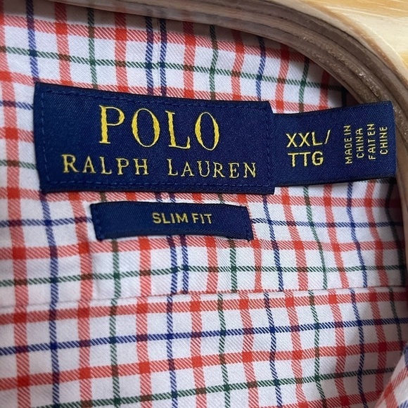 Polo Ralph Lauren XXL Long Sleeve Cotton Button-Down Orange Green Check Casual - Picture 10 of 13